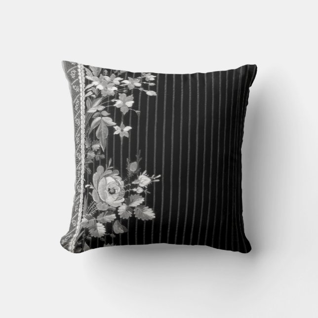 Ränder Blommigt Vintage Elegant Brocade Pin Rand Kudde (Framsida)