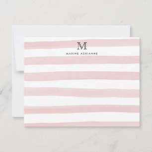 Ränder Monogram Rosé Vattenfärg Modern Chic Anteckningskort