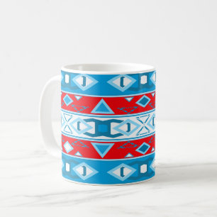 Ränder och geometriska former av rött blått vitt kaffemugg