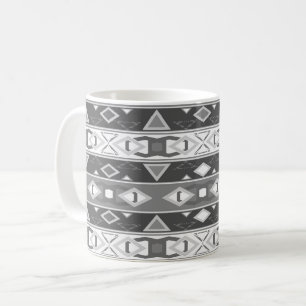 Ränder och geometriska former grå vit kaffemugg