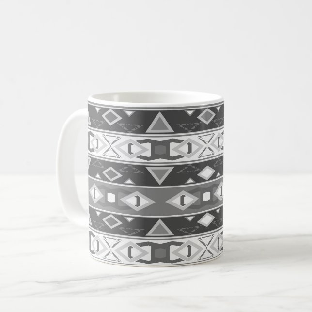 Ränder och geometriska former grå vit kaffemugg (Framsida vänster)