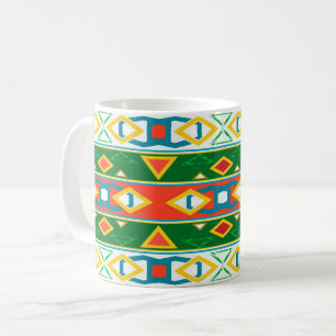 Ränder och geometriska former grön orange vit kaffemugg