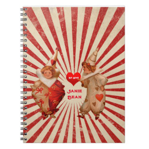Ränder och Vintage-Valentinsklover med hjärta Anteckningsbok