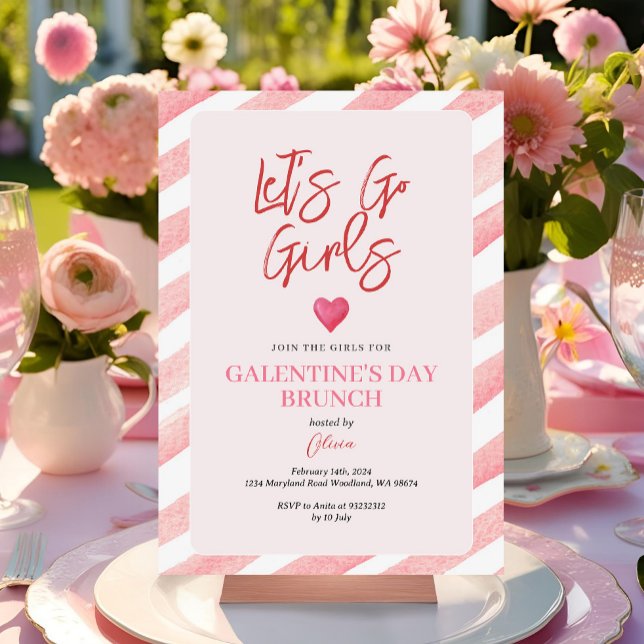 Ränder Rosa Galentine's Day-dinner Alla hjärtans d Inbjudningar (Skapare uppladdad)