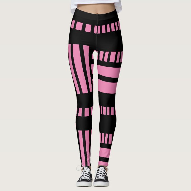 Ränder.Svart Vit 01 Rosa BG Leggings (Framsida)