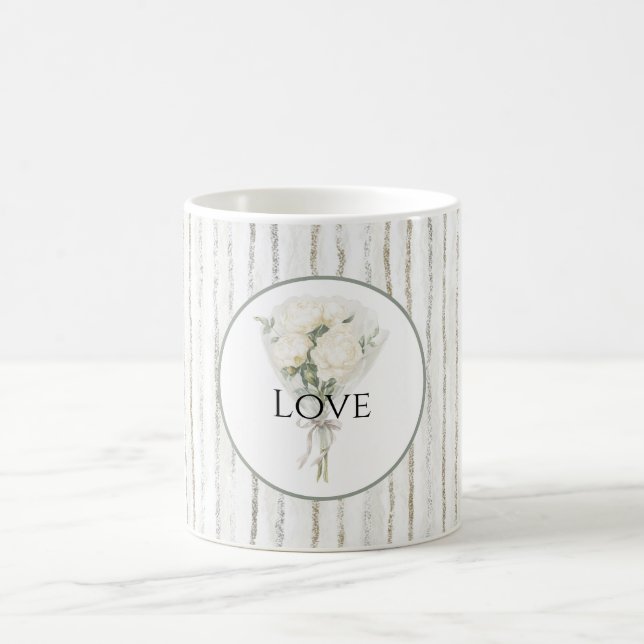 Ränder Vit Ros Blommig Bukett Kärlek Kaffemugg (Center)