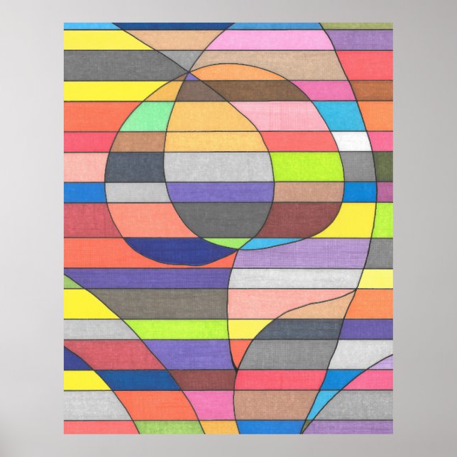 Randig abstrakt med färgglada ovaler och kurvor poster (Framsidan)