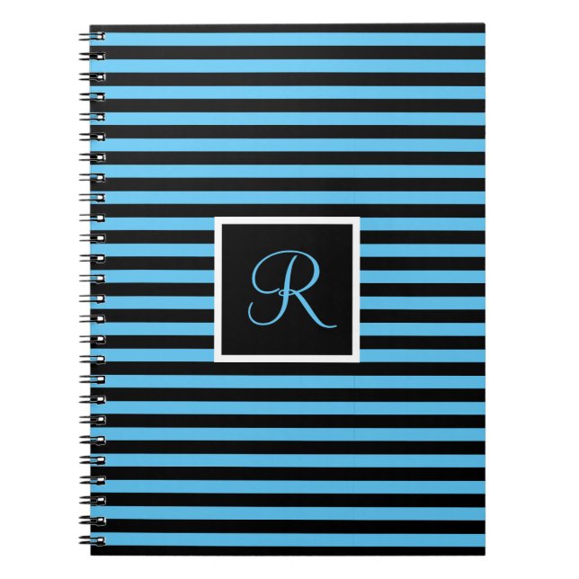 Randig Anpassningsbar Inledande Brev Blue och Blac Anteckningsbok (Framsidan)
