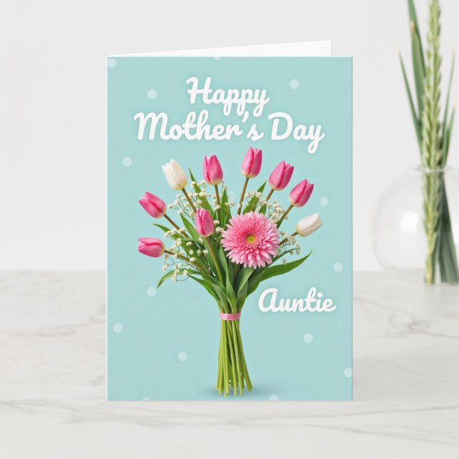 Randig Aqua Blombukett Kort (Framsida)