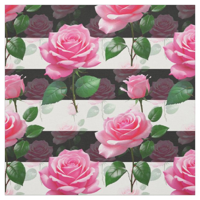 Randig bakgrund Rosblommönsterdesign  Tyg (Provkarta)