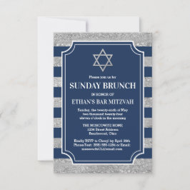 Randig Bar Mitzvah-stjärna av David i marinblått G Inbjudningar