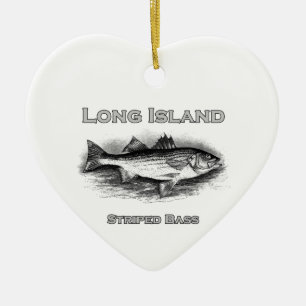 Randig bas- logotyp för Long Islandvintage Julgransprydnad Keramik