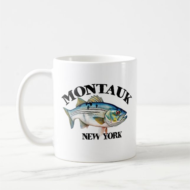Randig Bas Montauk New York Surfcasting Fiskare Kaffemugg (Vänster)