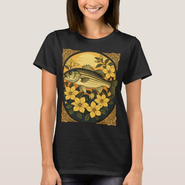 Randig Basrockfisk Och Gula Jasminblommor T Shirt (Framsida)