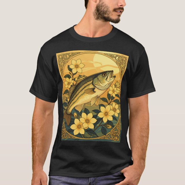 Randig Basrockfisk Och Gula Jasminblommor T Shirt (Framsida)
