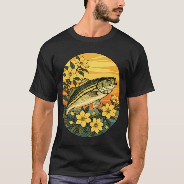 Randig Basrockfisk Och Gula Jasminblommor T Shirt (Framsida)