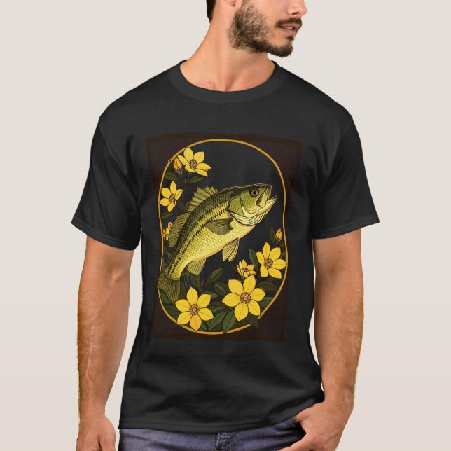 Randig Basrockfisk och Jasminblommor T Shirt (Framsida)