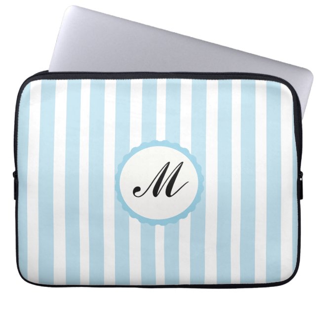 Randig blå Anpassningsbar Monogram Laptop sleeve (Framsidan)