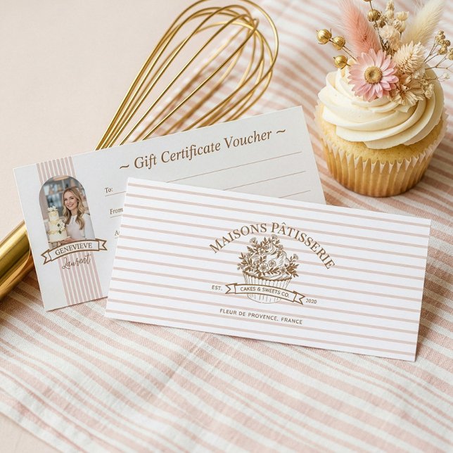 Randig blommig Cupcake Bageri Butik Presentkort (Stripe Floral Cupcake Bakery Shop Gift Certificate)