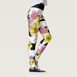 Randig blommönster för liljablommaliljar leggings