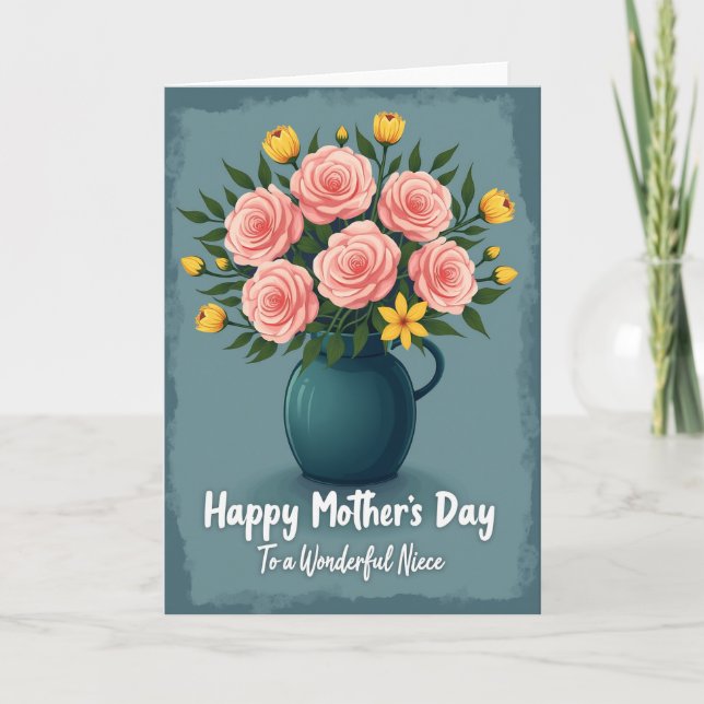 Randig blommsterbukettkort kort (Framsida)