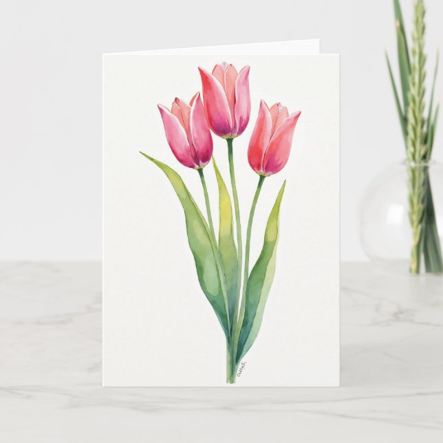 Randig blomsterakvarellkort kort (Framsida)