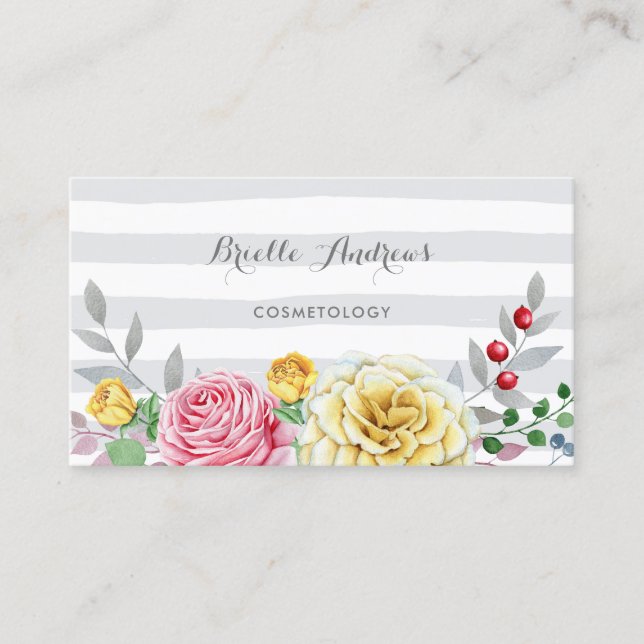 Randig blomsterkosmetolog visitkort (Framsida)