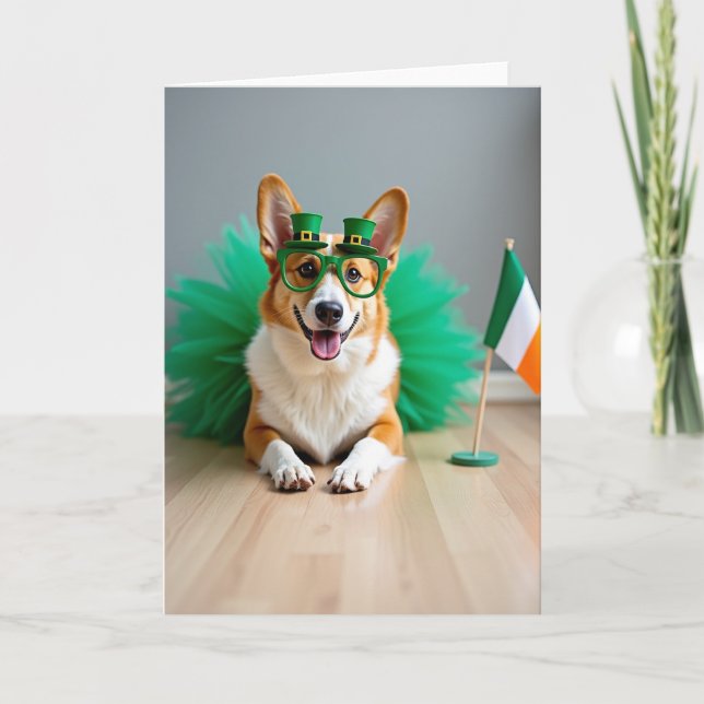 Randig Corgi St Patricks-kort Kort (Framsida)