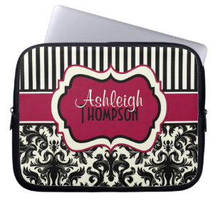 Randig damastast laptop sleeve för rött svart