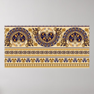Randig egyptisk sömlös mönster. Färgfull blommigt Poster