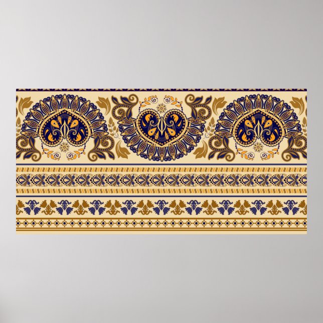 Randig egyptisk sömlös mönster. Färgfull blommigt Poster (Framsidan)