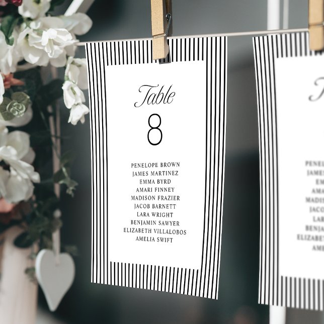 Randig Elegans Klass Bröllops Sittplatskartor Inbjudningar (Striped Elegance Class Wedding Seating Charts Invitation)