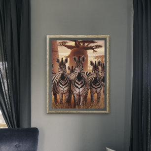Randig enhet: Zebror står tillsammans Poster