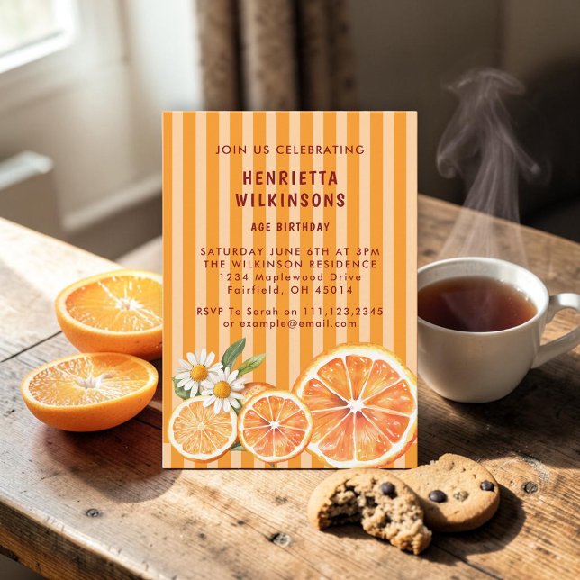 Randig födelsedagsfestinbjudan för Orange Blossom Inbjudningar (Skapare uppladdad)