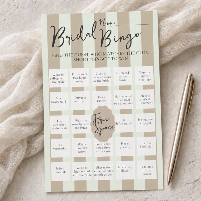 Randig Gästletnings-Bingo för Bröllopsfest (Striped Find the Guest Bridal Shower Bingo Game
)