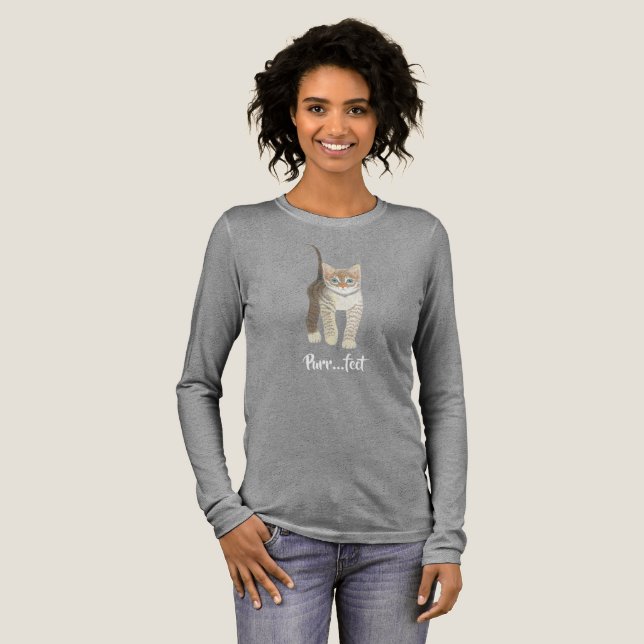 Randig Grå Kattresa Long Sleeved T Shirt (Hel framsida)