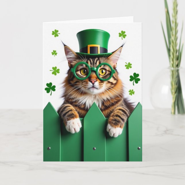 Randig Grön Katt Kul Kort (Framsida)