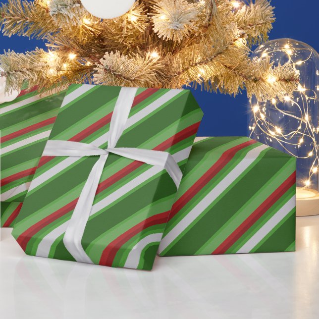 Randig Grön, Röd och Vit Jul  Presentpapper (Helgdagar)