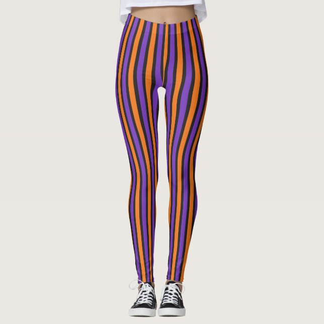 Randig Halloween för purpurfärgad orangesvart Leggings (Framsida)