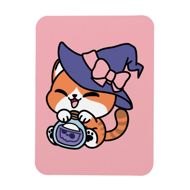 Randig Häxört – Sött Halloween Kattdesign Magnet (Vertikal)