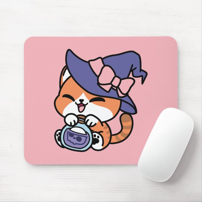 Randig Häxört – Sött Halloween Kattdesign Musmatta (Med mus)
