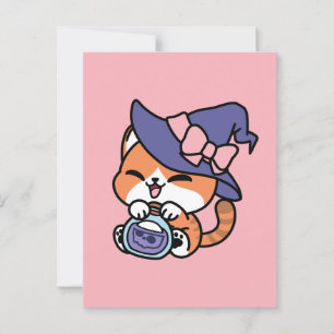 Randig Häxört – Sött Halloween Kattdesign Vykort