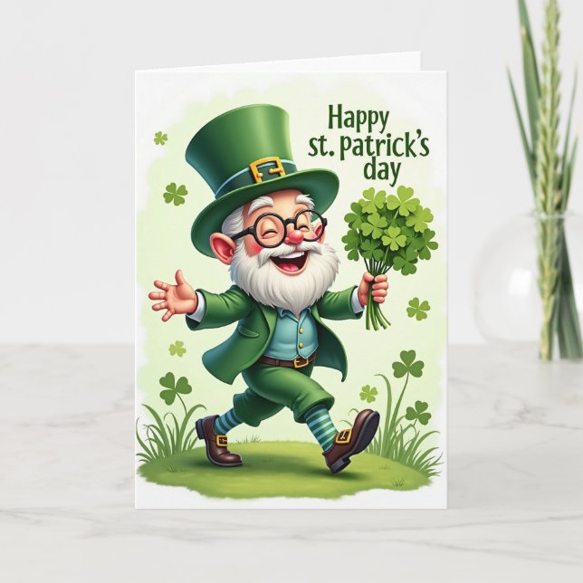 Randig julkort för Lucky Leprechaun Kort (Framsida)