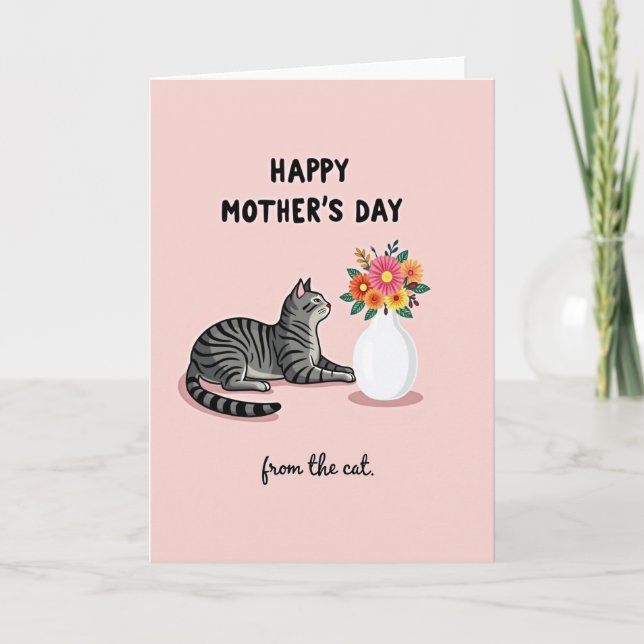 Randig katt Blommor Morsdagskort Kort (Framsida)