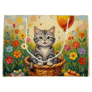 Randig katt & blommor Tjejens glada födelsedag