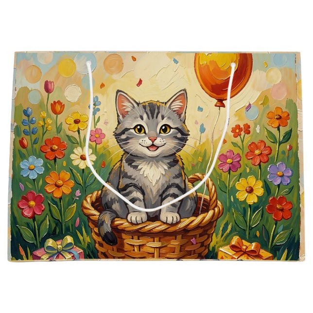 Randig katt & blommor | Tjejens glada födelsedag  (Framsidan)