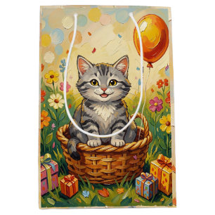 Randig katt & blommor Tjejens glada födelsedag