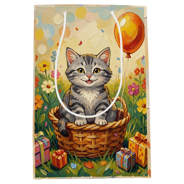 Randig katt & blommor | Tjejens glada födelsedag  (Framsidan)