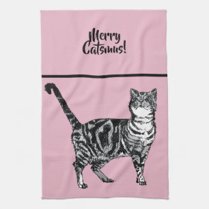 Randig katt Glad Catsmus Rosa Julkatten Kökshandduk