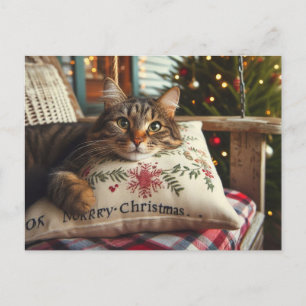 Randig katt God Jul AI-julkort Vykort
